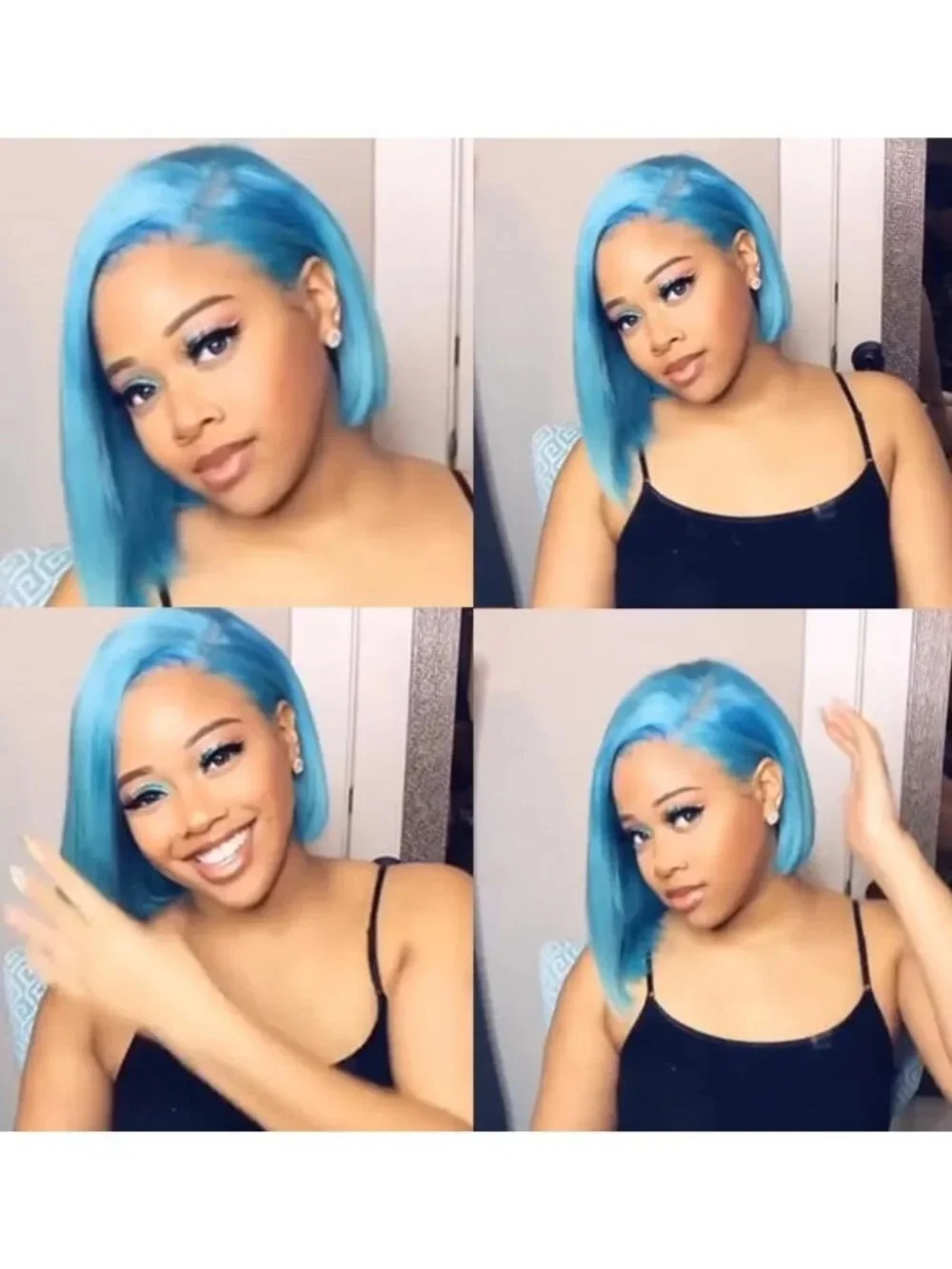 Light Blue Bob Wig 13x4 HD Lace Front, Glueless, 8-Inch Straight, Brazilian